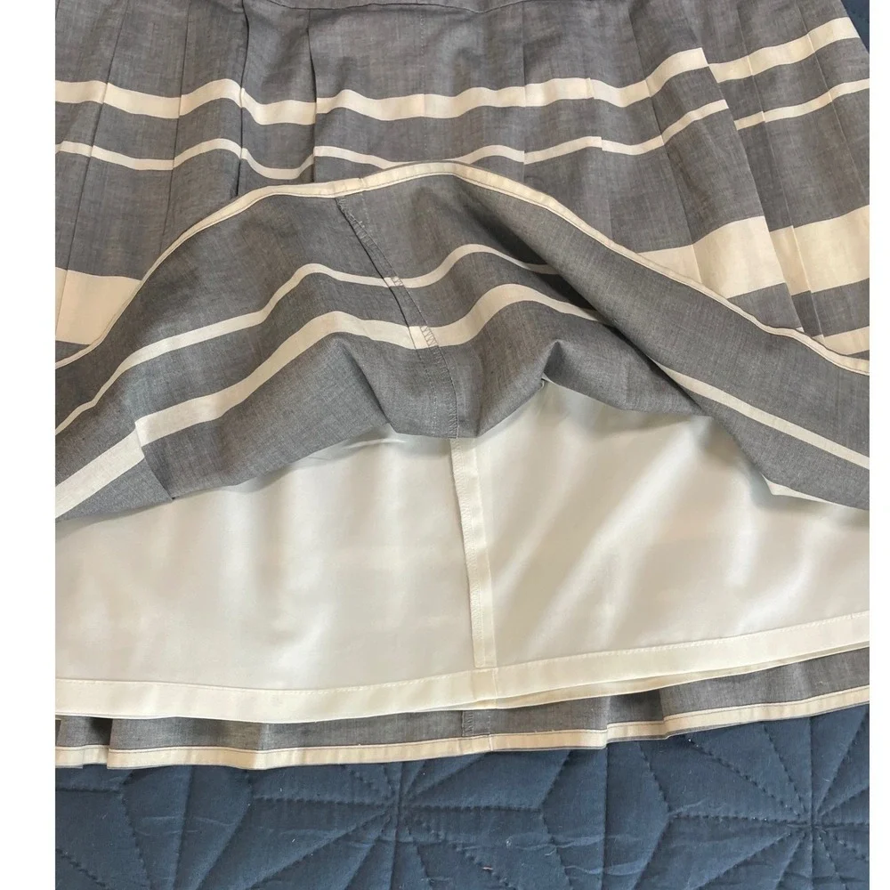 Ann Taylor Gray White Striped Pleated A-Line Skirt Size 4 Cotton Blend 362166